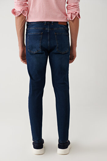 Avva Erkek Koyu Mavi Eskitme Yıkamalı Esnek Rio Skinny Fit Jean Pantolon B003510