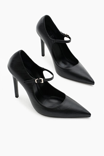 Tonny Black Women's Black Neolite Sole Ankle Strap Pointed Toe High Heel Shoes