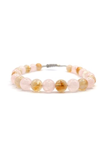 OSMANLI DOĞAL TAŞ Citrine Pink Quartz Natural Stone Ladder Closure String Bracelet 8mm