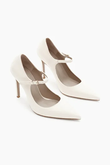 Tonny Black Women's Ecru Neolite Sole Ankle Strap Pointed Toe High Heel Shoes