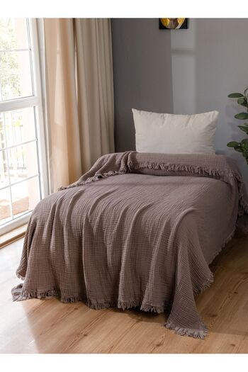 OTEXSA 4 Layer Muslin Bedspread - Milky Brown, Pike (200X220Cm)
