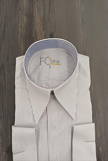 Fc Plus UZUN YAKA ÇİZGİLİ GRİ GÖMLEK