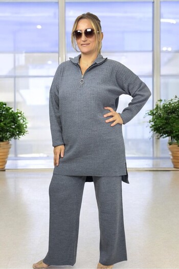 yagmurberen Half Zippered Trophy Acrylic Fabric Large Size Bottom Top Set