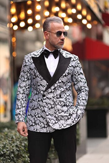 Fc Plus Gri Damatlık Çok Binmeli Kruvaze Takım Elbise - Slim Fit