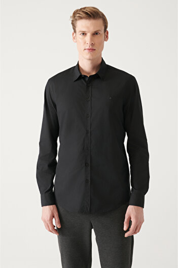 Avva Чоловіча сорочка з чорним коміром на ґудзиках Basic, 100% бавовна, slim fit, B002030