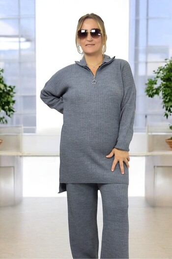 yagmurberen Half Zippered Trophy Acrylic Fabric Large Size Bottom Top Set