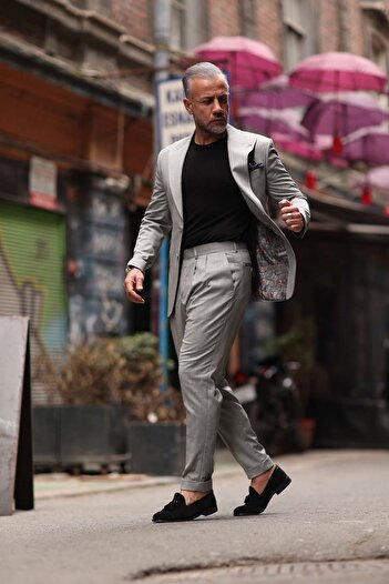 Fc Plus Geniş Yaka Pantolonu Pileli Takım Elbise Slim Fit