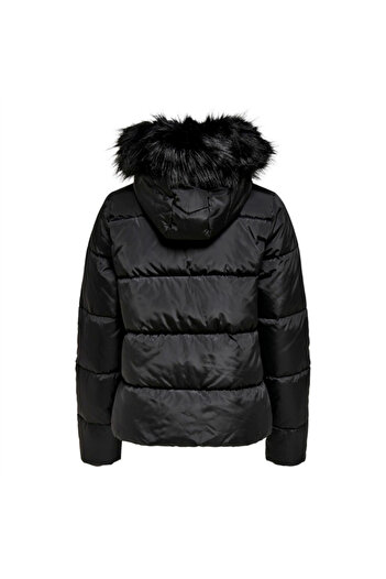 ONLY Palton puf pentru femei Onlmonica Black Fur - cu glugă, scurt 15205638