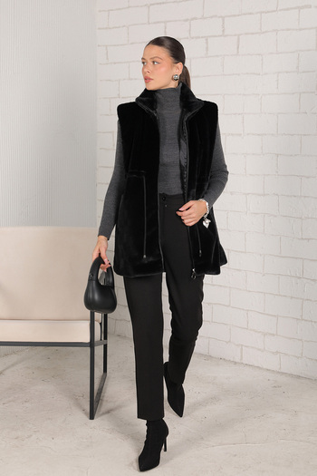 Melike Tatar Black Faux Fur Vest 32-2229