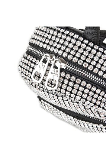 Nas Bag Women's Backpack Silver Diamond Stylish Mini Bag with Silver Stones