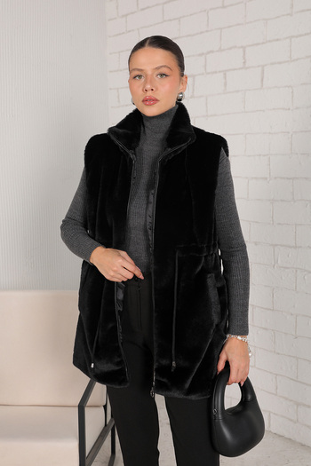 Melike Tatar Black Faux Fur Vest 32-2229