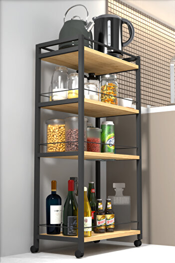moniev 4 Raflı Metal Düzenleyici Tekerlekli Kiler Tekerlekli Banyo Rafı Metal Organizer Çok Amaçlı Raf