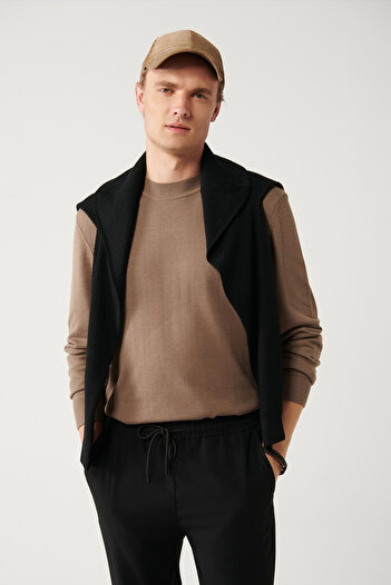 Avva Men's Mink Crew Neck Viscose Viscose Blend Basic Knitwear Regular Fit Sweater B005021