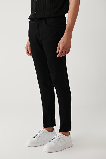 Avva Erkek Siyah Rinse Yıkamalı Esnek Pamuklu Berlin Slim Fit Jean Pantolon A41Y3513