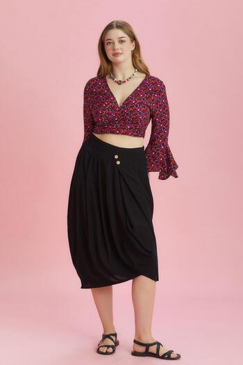 Los banditos Relaxed Cut Wide Pleated Black Large Size Skirt