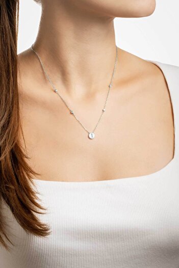 So CHIC... İkonik Sedef 18 Ayar Beyaz Altın Kaplama 45 Cm Gümüş Minimal Kolye