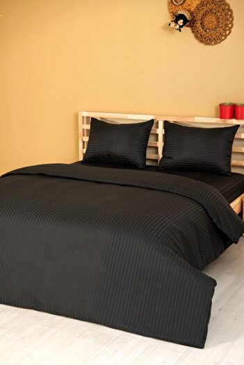 Otello Siyah Inci Nevresim Takımı Tek Kişilik -microfiber Çizgili 98tel