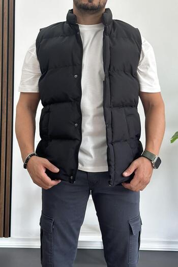 Edwox Black Slim Fit Puffer Men's Vest - Crozvise Kf03