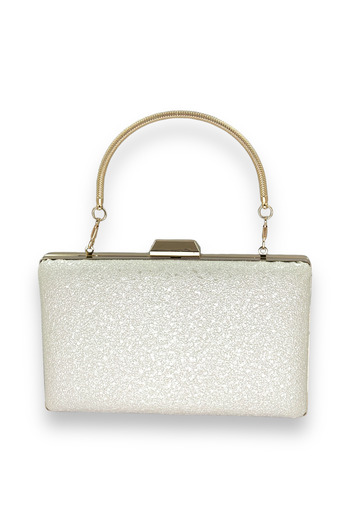 Wedding Fashion Mother of Pearl Ecru Crystal Patterned Matte Leather Metal Handle Evening Dress Bag Evening Bag Henna Wedding Engagement Bag