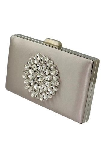 MidStore Mink Color Satin Silver Case Silver Stone Evening Bag Evening Bag Wedding Engagement Portfolio