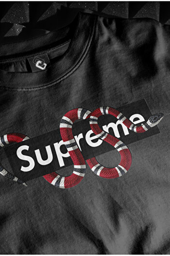 CC STORE Snake Snake Oversize Unisex Printed T-Shirt T-Shirt - Summer Colors Printed Front and Back |   Black