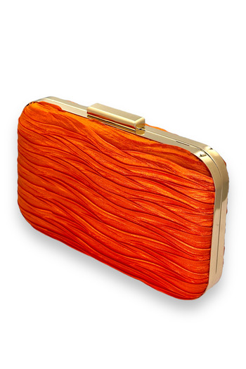 Wedding Fashion Satin Evening Dress - Orange Pleated, Metal Handle, Handle Wedding and Engagement Bag, for Graduation