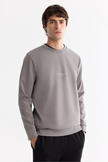 Avva Men's Gray Crew Neck Cotton Printed Elastane Regular Fit Sweatshirt A42Y1313