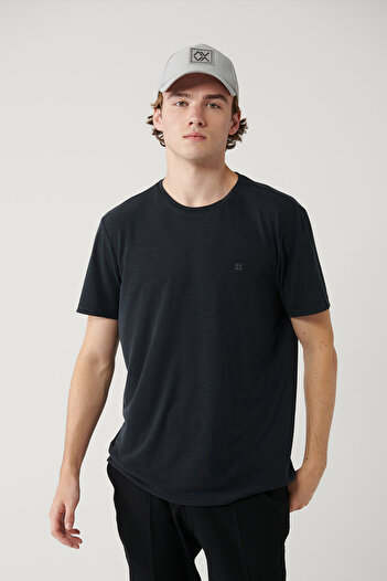 Avva Men's Anthracite Crew Neck Bi-Stretch Soft Touch Basic Regular Fit T-Shirt B001031