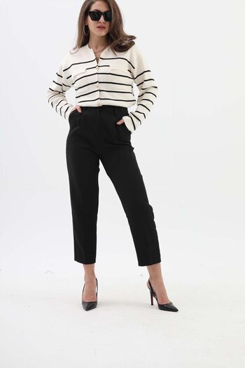 VAPUR TEKSTİL Officer Cut Fabric Trousers with Pockets - Black