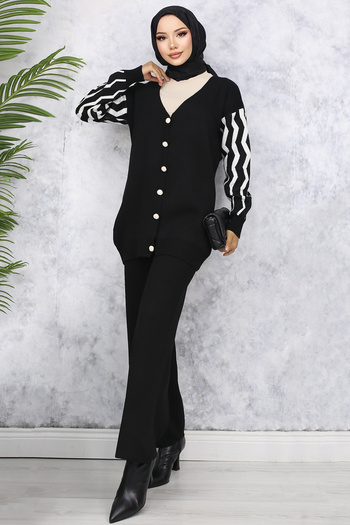 benguen Black Patterned Knitwear Set - 4064 Sleeves