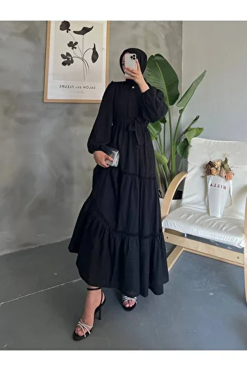 PİNK FLY Women's Textured Belly Lined Fisto Long Tesetural Dress