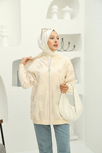 PİNK FLY Μπουφάν Bomber Collar Cap με λεπτομέρεια από Pearl Stone και τσέπες