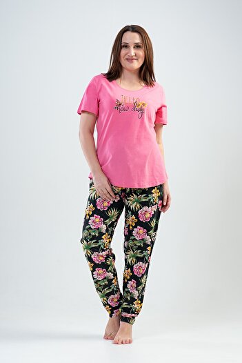 VİENETTA Short Sleeve Pajama Set - Women's O. Plus Size, 201105