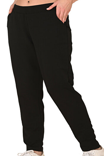 TRENDHİLL Large Size Black Sweatpants with Pockets - Edy5610B-S