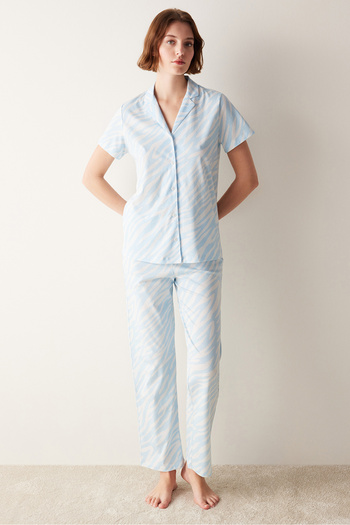 Penti Base Blue Zebra Shirt Pajama Set