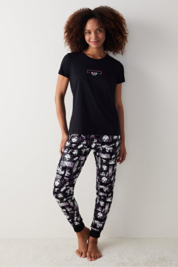 Penti Tokyo Siyah Çok Renkli Pantolon Pijama Takımı