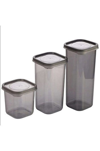 Practika 3 Pieces 3 Size Plastic Jar Storage Container with Lid Square Model