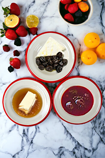 İnci Emaye 3 Pieces 14cm Enamel Plate Set, Breakfast Plate, Jam, Olive, Cheese Plate, Dowry, Gift