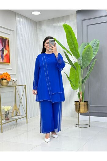 GK Sandy Inside and Outside Chiffon Slit Detailed Tunic Set