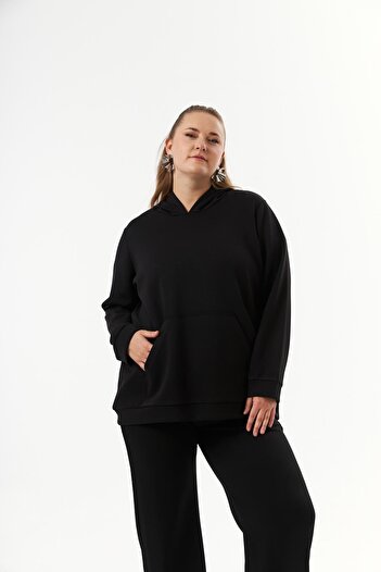 RMG Black Modal Sweatshirt - Kangaroo Pocket, Large Size