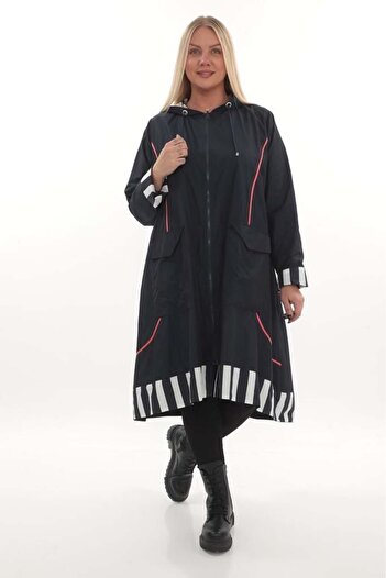 lovedrobe ZP 23035 CIFT TARAFLI GIYINEBILEN TRENC-Siyah - 54