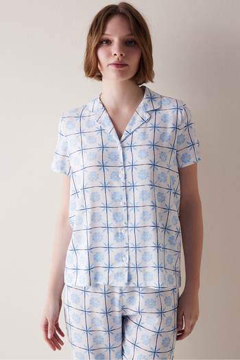 Penti Lily Base - Set cămașă și pijama cu nasturi alb