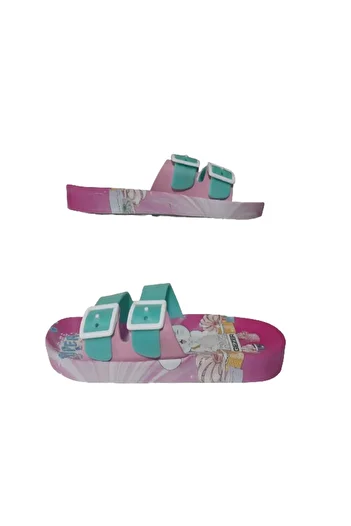 GEZER Girl's Pink-Turquoise Princess Figured Double Buckle Non-Slip Sole Daily Slippers Gzrr101-99