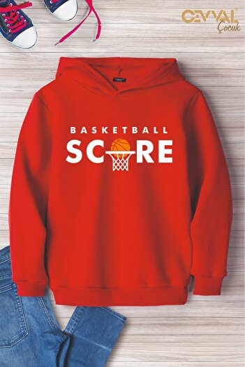 Cevval Basketball Printed Hooded Oversize Kids Sweat Shirt