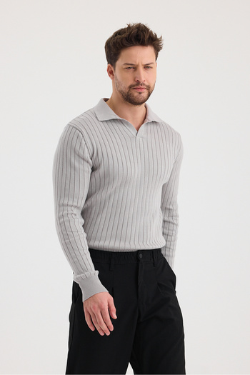 Tarz Cool Men's Polo Collar Ribbed Knitwear Sweater