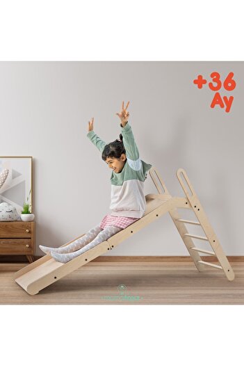 MAMATOYZ Slideme | Katlanır Ahşap Kaydırak - Doğal Ahşap - Portatif