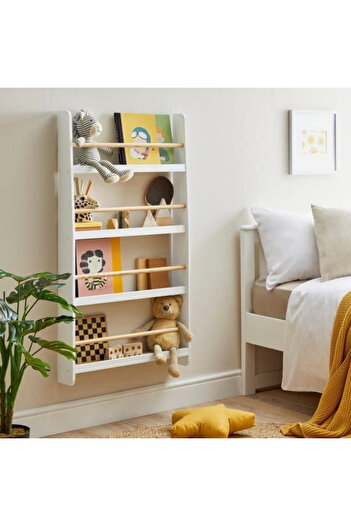Ahsel Ahşap White 100cm Montessori Children's Room Kindergarten Nursery Activity Room Wall Shelf Wall Bookcase