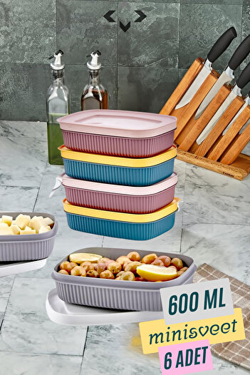 LİGROUND Minisweet 6-Piece 600ml Colorful Mini Storage Container with Lid Breakfast Refrigerator Container Kitchen Organizer