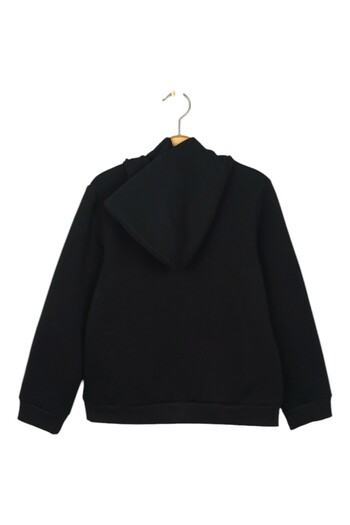 Via Girls Girl's Black Color Pocket Hooded Cardigan |   6-9 Years Old Children's Clothing