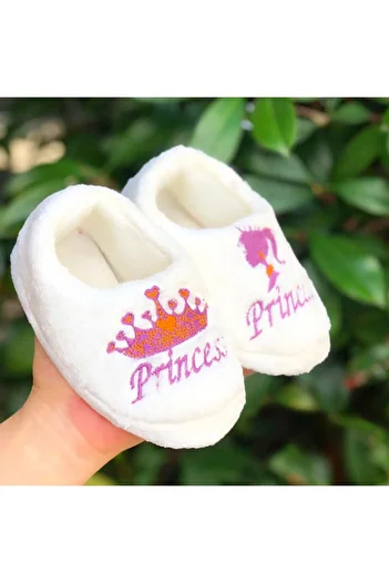 Pandalina Girls' Panduf Princess Girl Crowned Figured Non-Slip Sole Kindergarten Nursery Home Shoes